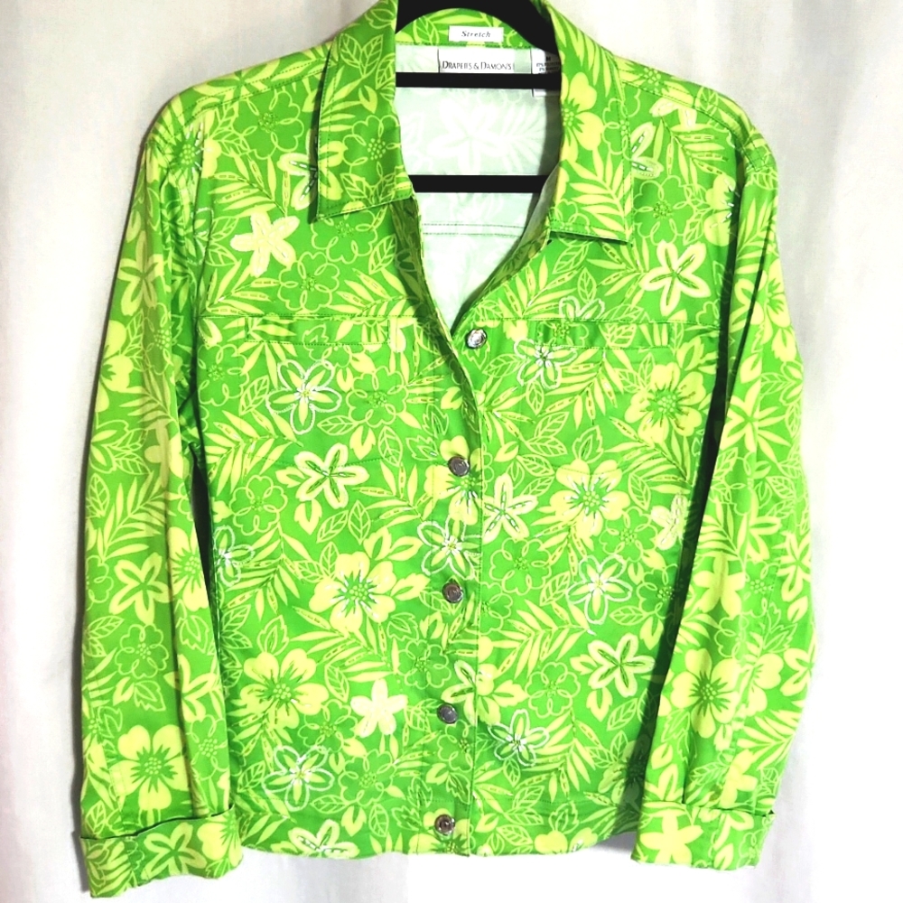 Drapers & Damons Beaded Spring Green Floral Stretch Jacket Size M Excellent/New